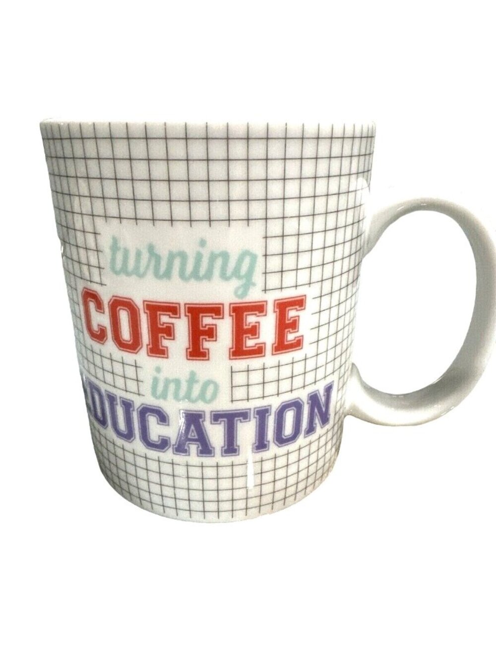 Turning Coffee Into Education Bell And Curfew Mug Fun Teacher Grid Design White